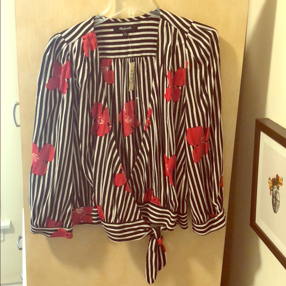 Madewell striped floral wrap blouse